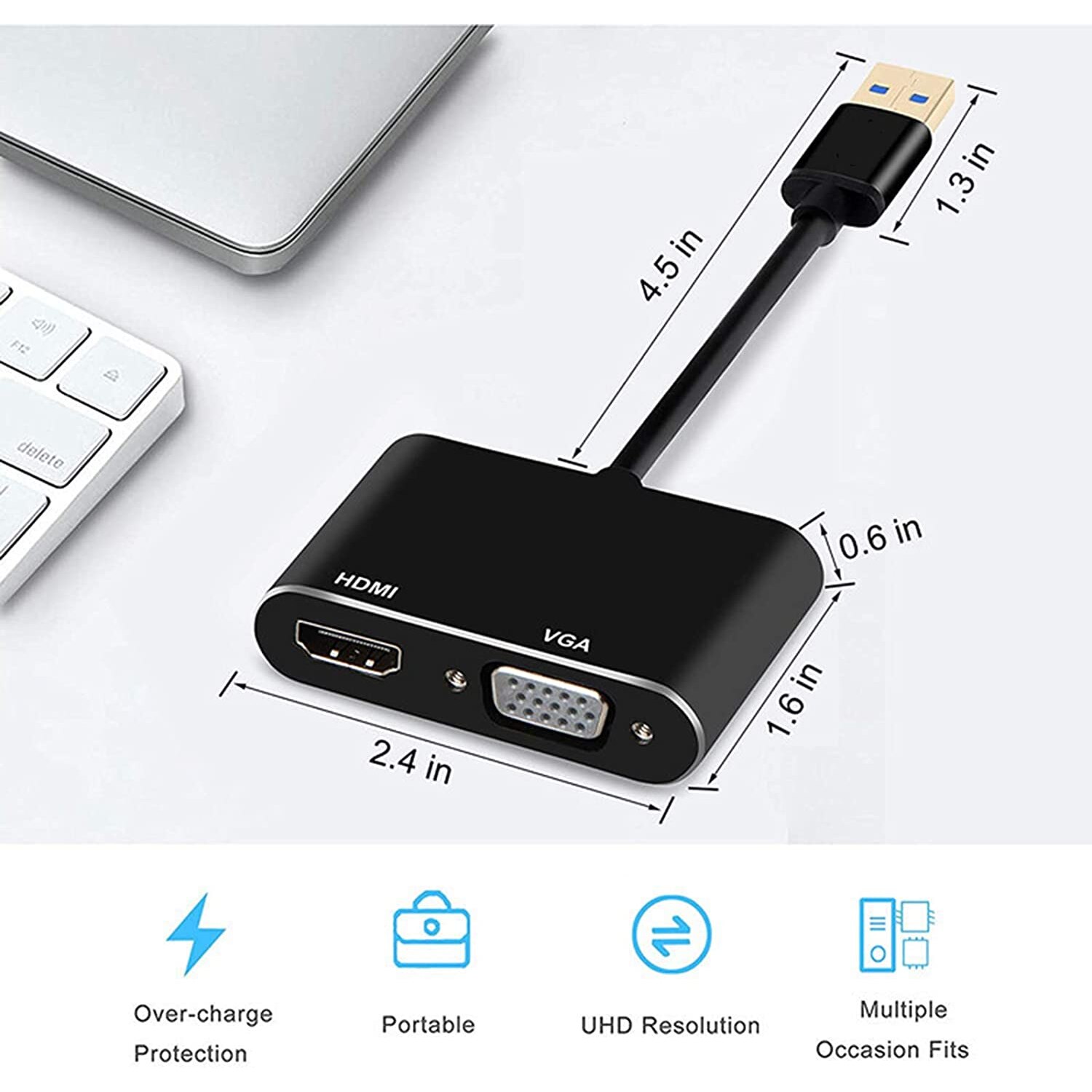 Adaptor USB la HDMI si VGA, 1080P, USB 3.0, Compatibil cu Windows ...