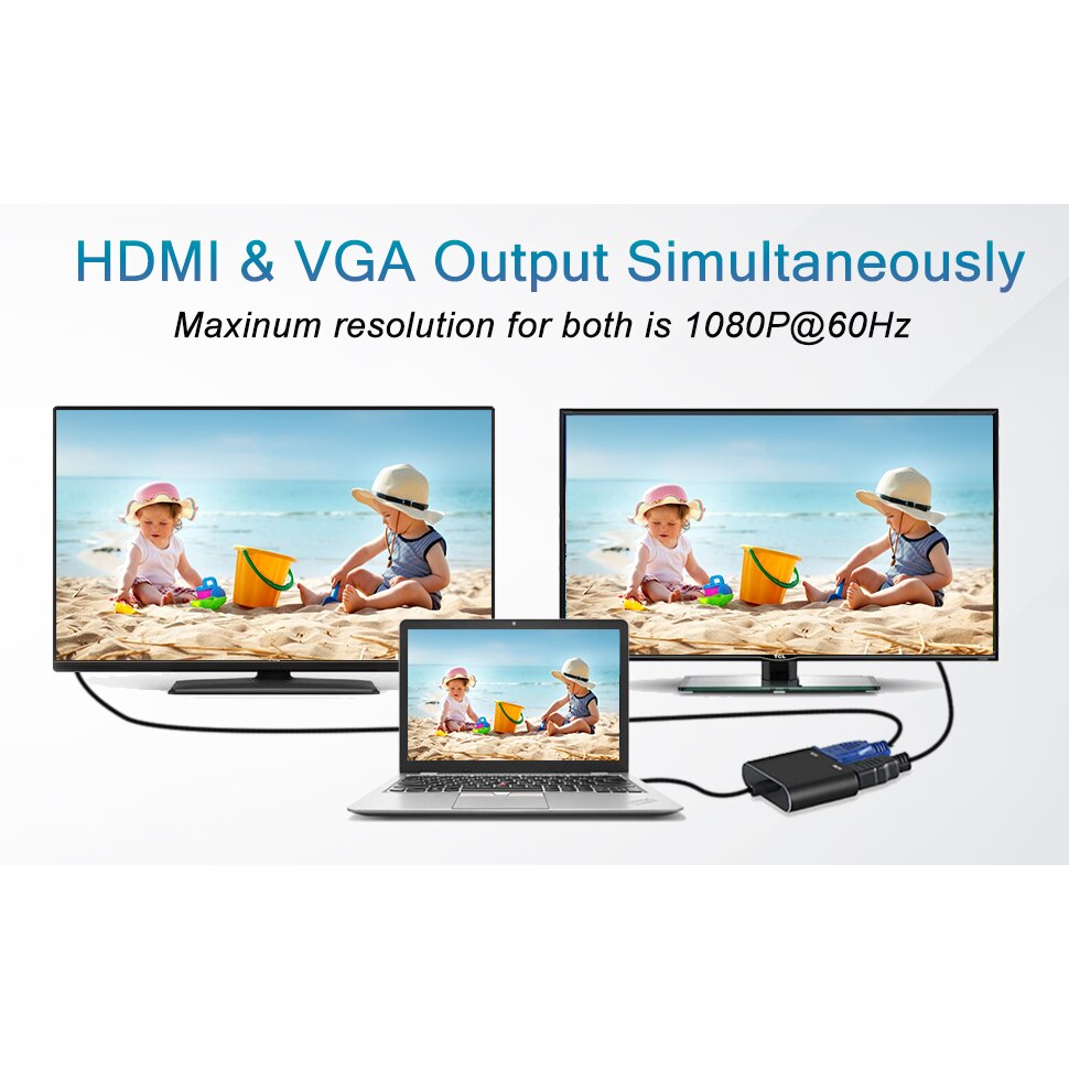 Adaptor USB la HDMI si VGA, 1080P, USB 3.0, Compatibil cu Windows ...