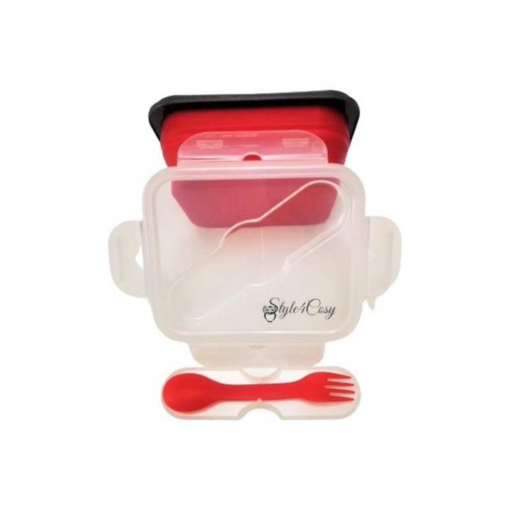 Кутия за храна, Силиконова, Сгъваема, Clip&Close, 15 cm, Red Cherry, 600 мл