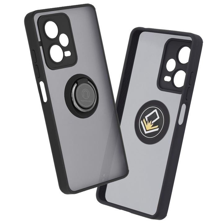 Husa pentru Xiaomi Redmi Note 12 Pro+, Accesorio Glinth cu inel Suport Stand Magnetic, Negru