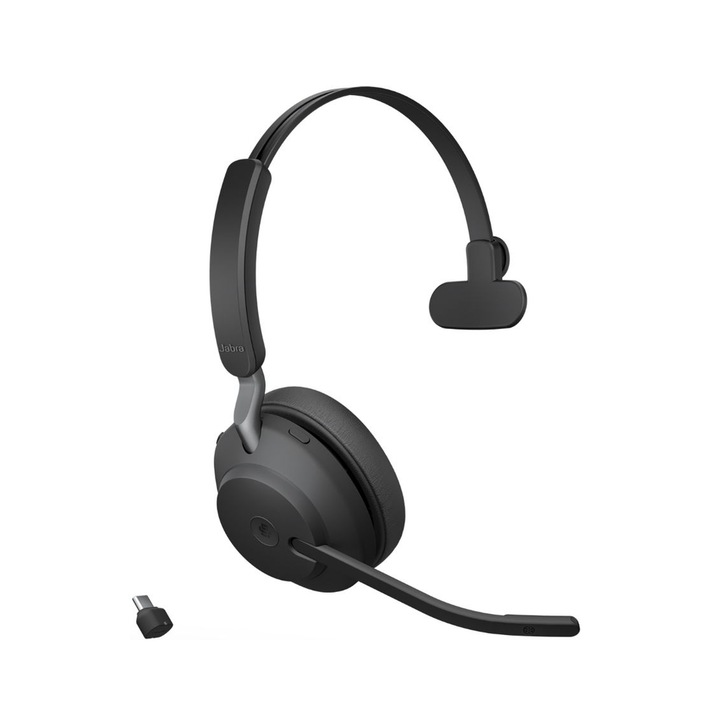 Casti wireless cu microfon Jabra Evolve2 65 Link380c MS, Wireless, USB-C, Negru -acestea nu au stand de incarcare