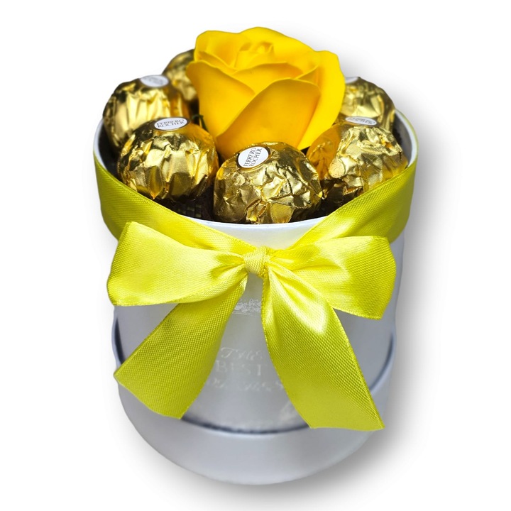 Aranjament Floral Ferrero yellow Rose, 1 Trandafir, 15 cm