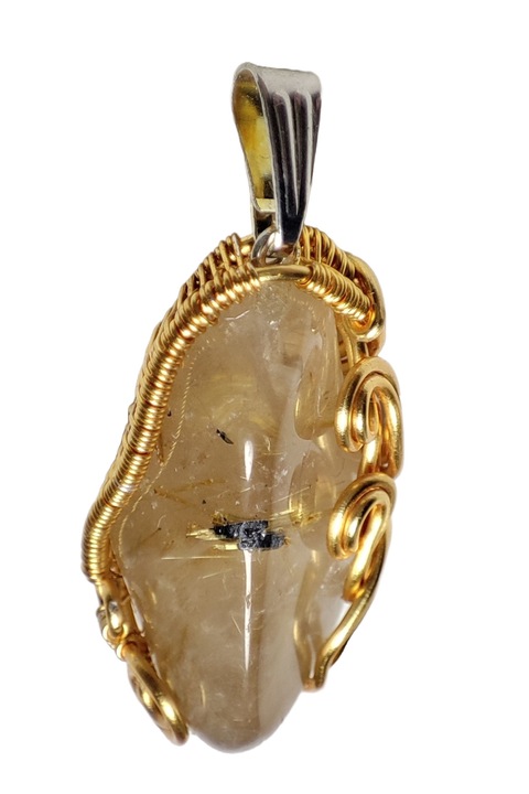 Pandantiv cu cuartz rutilat, insertii aurii, Auriu, 4 cm