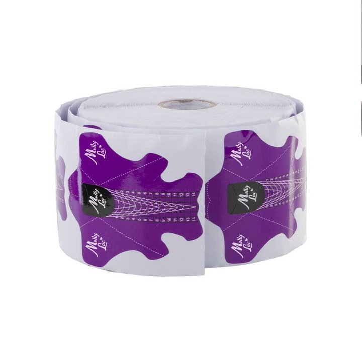 Rola sabloane unghii forma stiletto, Molly Lac, 500 bucati/rola, Violet