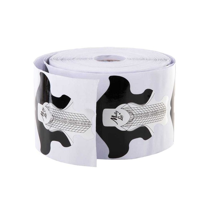 Körömhosszabbító sablon tekercs, Molly Lac, 500 db, átlátszó/fekete