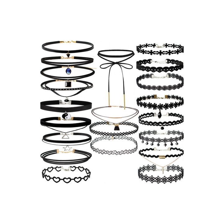 Set 21 coliere choker, catifea, dantela, tattoo choker, canaf Multicolor