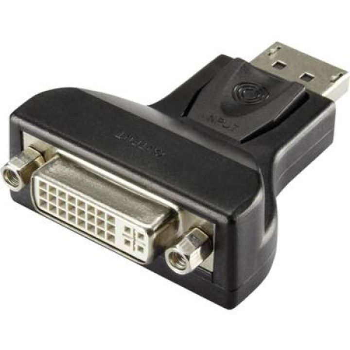 DisplayPort - DVI адаптер за преобразуване, 1x DisplayPort щепсел - 1x DVI гнездо 24+5 полюса, черен, Renkforce (RF-4212237)
