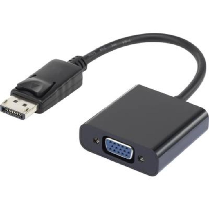 DisplayPort - адаптер за преобразуване на VGA, 1x DisplayPort щепсел - 1x VGA гнездо, позлатен, черен, Renkforce (RF-4212174)