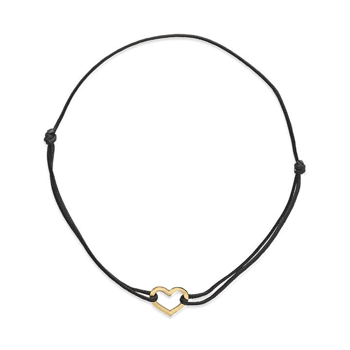 Bratara aur 14k Heart, cu snur negru reglabil, model inima decupata