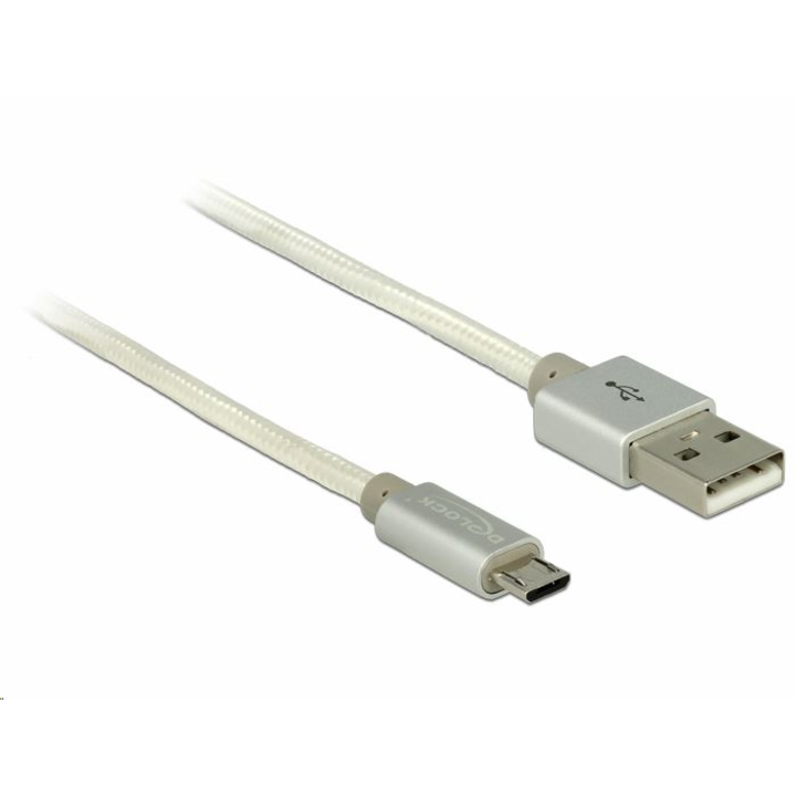 Delock adat és töltő kábel USB 2.0 A típus apa> USB 2.0 Micro-B textil árnyékolással, fehér