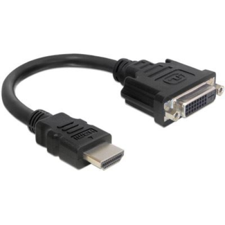 Adaptor monitor, Delock, HDMI tata la DVI-D (24 + 1) mama, Dual link, 0.2 m, Negru
