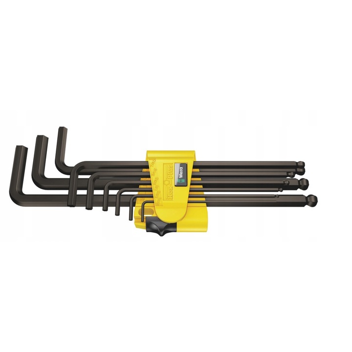 Set 9 chei hexagonale, Wera, 222 x 83 x 25 mm, 434 g, Negru/Galben
