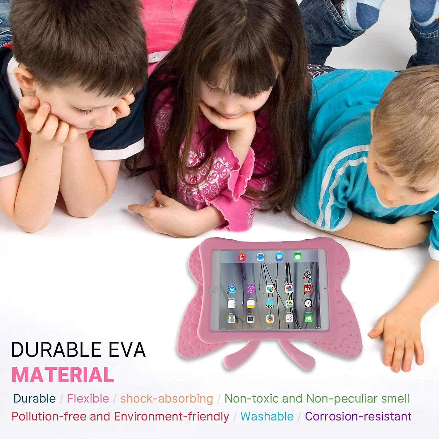 Husa protectie tableta pentru copii, burete, Apple iPad Air 3 generation, Apple iPad Air Pro 10.5/10.2 inch, 2019-2020, acces la toate porturile, Ideas4Comfort, Fluture, roz