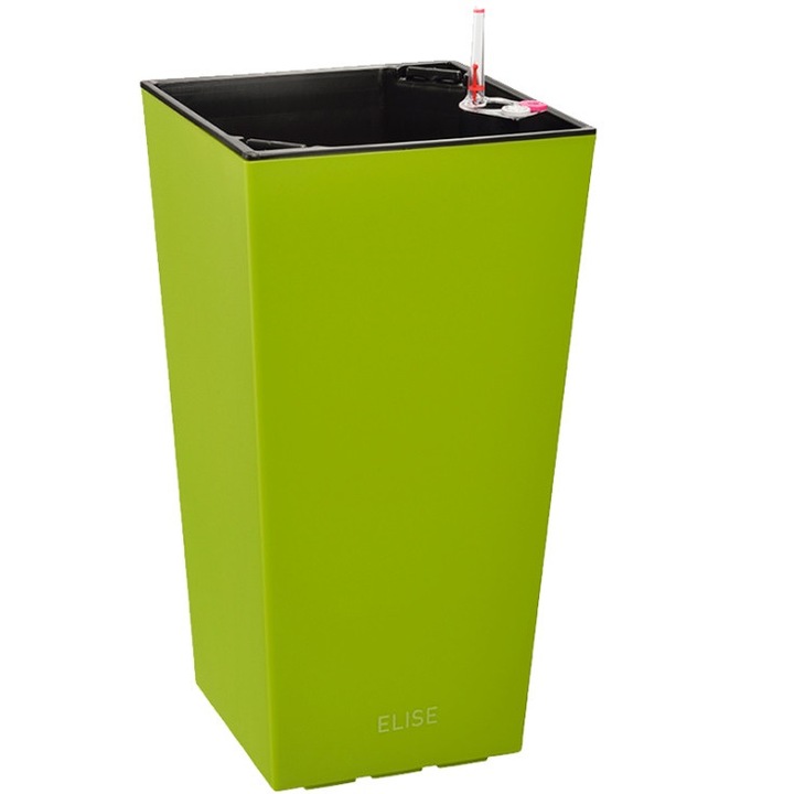 Ghiveci Hydrostab Elise, 3.2 l apa + 11.1 l pamant, 30x30x58 cm, Verde