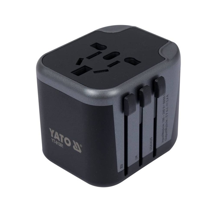 Priza adaptoare pentru calatorii Yato, 2xUSB, protectie copii, 1840W, 12W