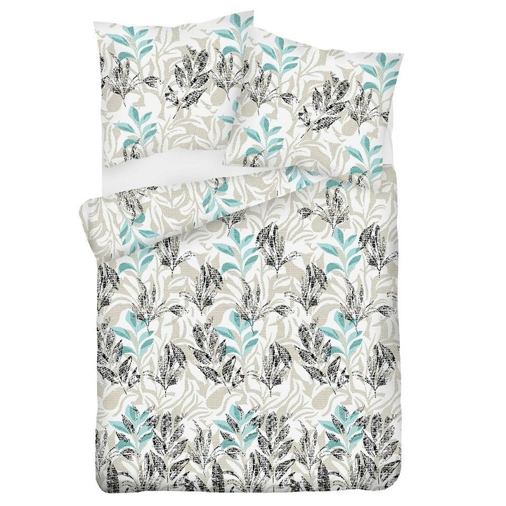 Szatén ágyneműgarnitúra, Matex, modell 14A Premium Vigo Flower, 2 db párnahuzat 70x80 cm, Bézs/Meta, 160x200 cm