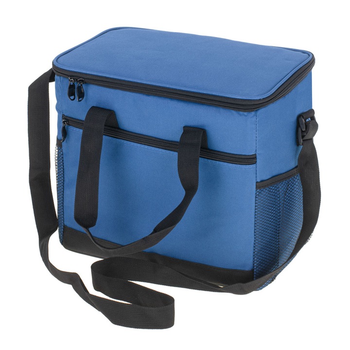 Geanta termoizolanta pentru picnic sau plaja, TECOS, capacitate 16l, cu bareta de umar, pentru mancare sau bautura, culoare Albastra