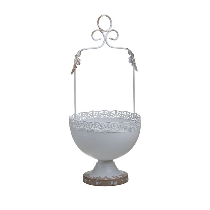 Ghiveci metalic alb stil antic 17 x 16 x 38 cm