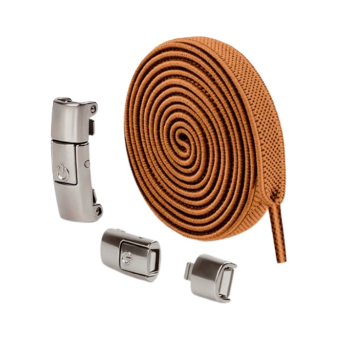 Set 2 sireturi elastice, Inchidere One Touch, CRT, Ajustabile, Plate, Maro