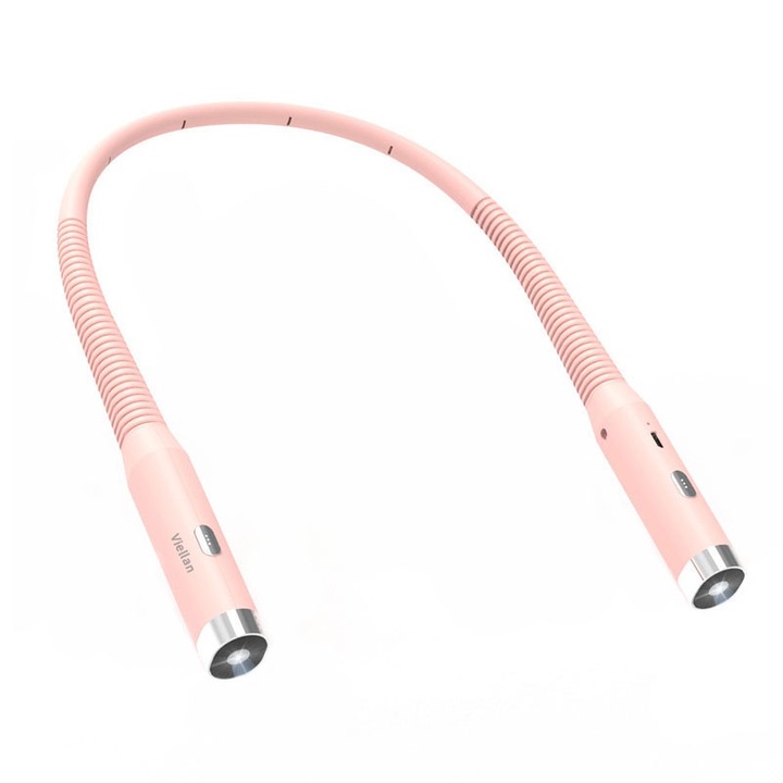 Lampa pentru citit cu pozitionare pe gat, Flexibila, Multifunctionala, 3 Tipuri De Lumina LED si 3 Nivele de Intensitate, VIELLAN, Roz