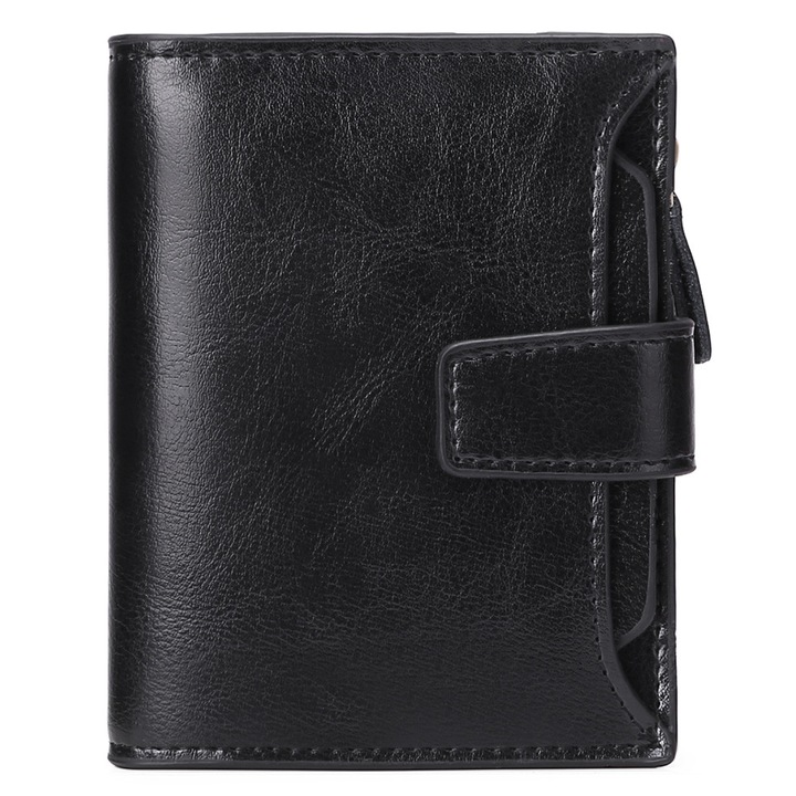 Дамски портфейл, Черен AVABQ-5191-1, Черен, Естествена кожа, 12x10x3 см