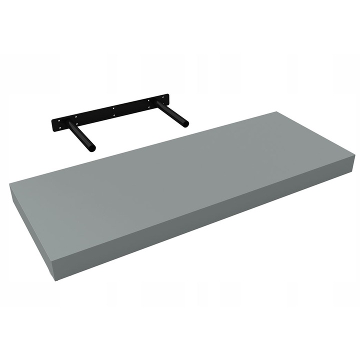 Polita de perete cu suport suspendare ascuns Arly, 60x23.5x3.8 cm, MDF Gri