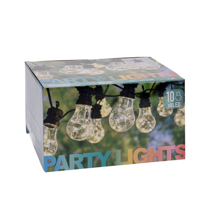 Ghirlanda luminoasa pentru exterior, 10 becuri, 80 LED, IP44, 7.5 m