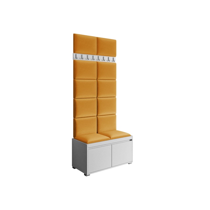 Mobilier pentru hol Konkor 80 + 12x Panou tapitat pag 40x30, MIRJAN24, alb / Galben