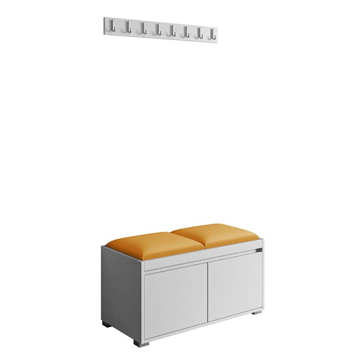 Mobilier pentru hol Konkor 80 + 2x Panou tapitat pag 40x30, MIRJAN24, alb / Galben