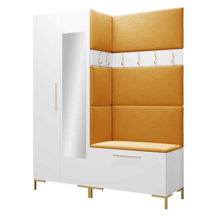 Mobilier pentru hol Frunofta IX, MIRJAN24, alb + galben, 46x196x158 cm