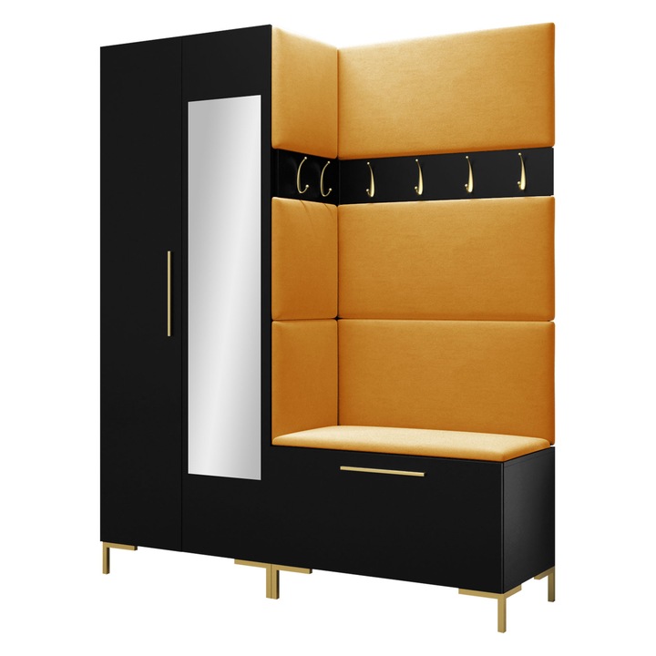 Mobilier pentru hol Frunofta IX, MIRJAN24, negru + galben, 46x196x158 cm