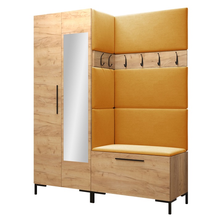 Mobilier pentru hol Frunofta IX, MIRJAN24, craft auriu + galben, 46x196x158 cm