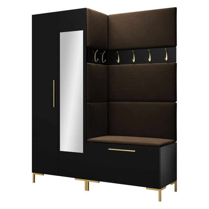 Mobilier pentru hol Frunofta IX, MIRJAN24, negru + maro, 46x196x158 cm
