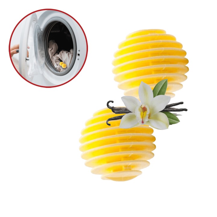 Bile parfumate pentru uscatorul de rufe, Tumble Fresh®, set 2 buc, reutilizabile, uscare eficenta si prospetime de durata cu miros de vanilie