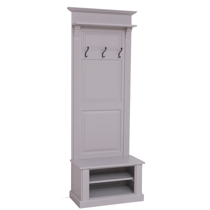 Cuier cu spatiu deschis, culoare gri deshis, vopsit, 100% lemn masiv