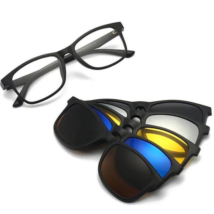Комплект рамка за очила Lucky Joy с 5 поляризирани стъкла с клипс, UV 400 защита, идеални за шофиране