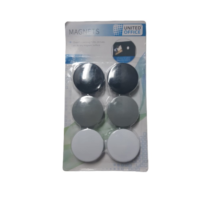 Magneti colorati, 6 bucati cu diametru de 25 mm, Alb-negru