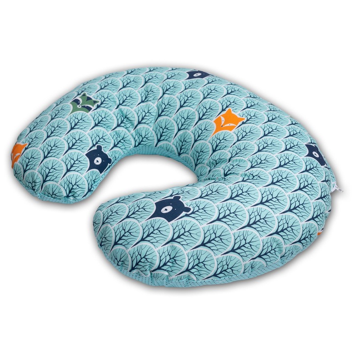 Perna pentru alaptare multifunctionala 3 in 1 Kidizi® Celia Animals Mint, poate fi utilizat ca si suport tummy time si fotoliu bebe