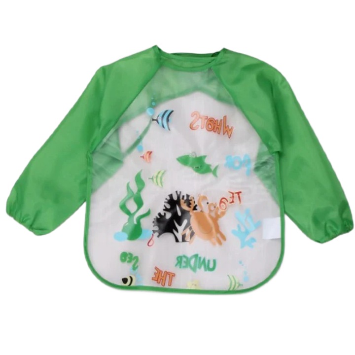 SuperBaby előke, Under The Sea modell, vízálló, hosszú ujjú, zöld