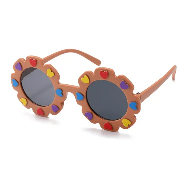 Детски слънчеви очила, модел за момичета, дизайн на цветя с листенца във формата на сърце, EFAYN, Универсален, Кафяв