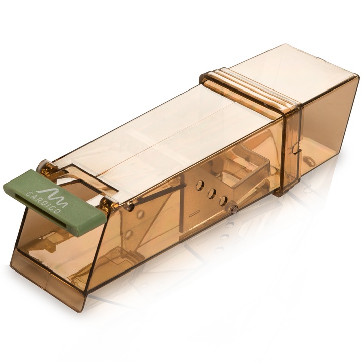 Capcana soareci pentru captura vie, reutilizabila, 18 x 6 x 5 cm, carcasa transparenta, recipient detasabil, orificii de aerisire