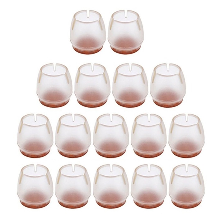 Set 16 protectii picioare anti derapante pentru mobila, din silicon, transparente, 17-22 mm