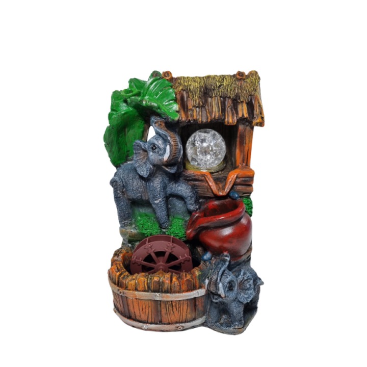 Фонтан от смола с 2 слона и топка 27х17см