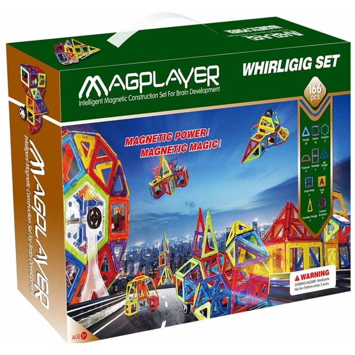 Joc de constructie magnetic - 166 piese MAGPLAYER