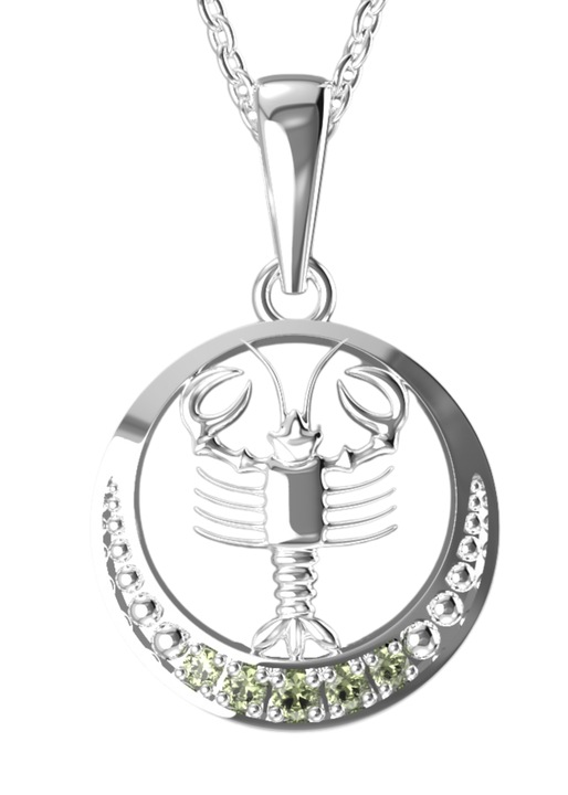 Női medál A-B, Moldavit, Sterling 925/1000, csillagjegy, Rák