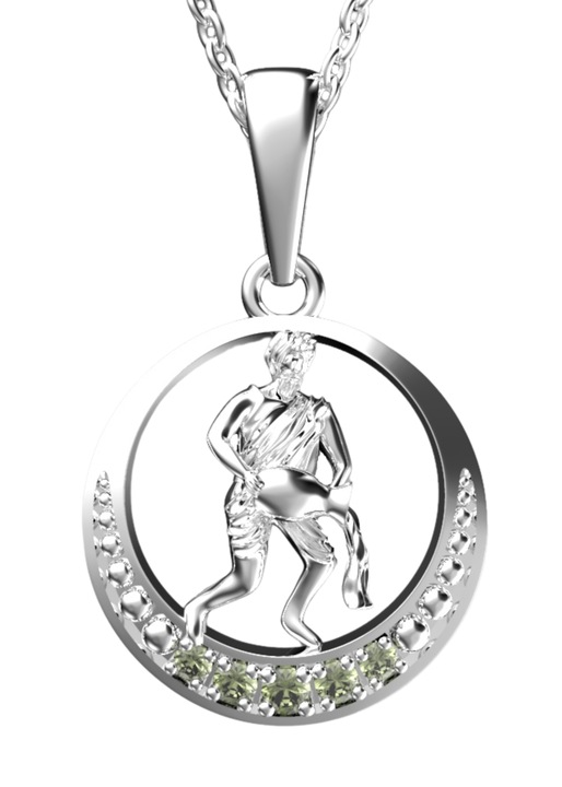 Női medál A-B, Moldavit, Sterling 925/1000, Vízöntő csillagjegy, Vízöntő