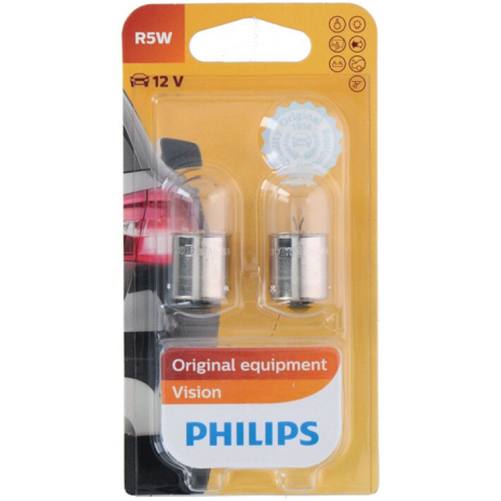 Set 2 Becuri auto auxiliare cu halogen Philips R5W Vision, 12V, 5W ...