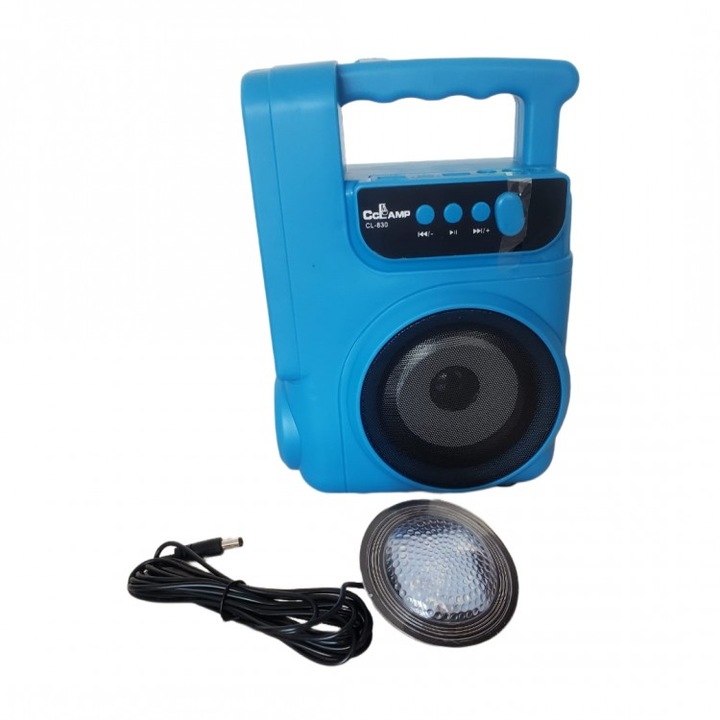 Универсално соларно зарядно с Bluetooth плейър, Usb, TF карта, FM радио, фенерче и 1 разтегателна Led крушка, CL-830, CcLamp, син цвят