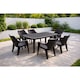 Set Masa cu 6 Scaune de Gradina, Terasa, idealSTORE, Plastic de Inalta Calitate, Polietilena, Dimensiuni masa 135 x 85 x 72 cm, Rezistent la Actiunea Factorilor Atmosferici Nocivi si a Razelor UV, Culoare Maro, Greutatea maxima 120 Kg