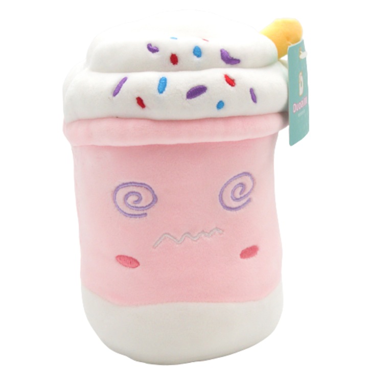 Mascota de plus milkshake capsuni, Poliester, 25 x 17 x 15 cm, Alb/Roz
